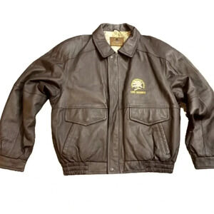 Hunting Club Leather Jacket Brown Bomber Vintage Life Members  Size LARGE/ XL